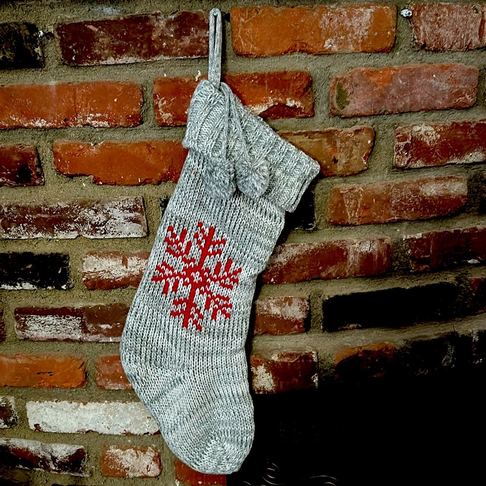 Red Snowflake Grey Knit Christmas Stocking